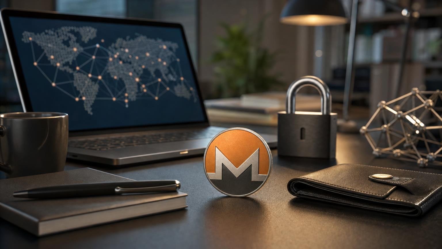 A Monero transaction moving between a private wallet and a cryptocurrency exchange, with on-chain privacy and off-chain records shown separately